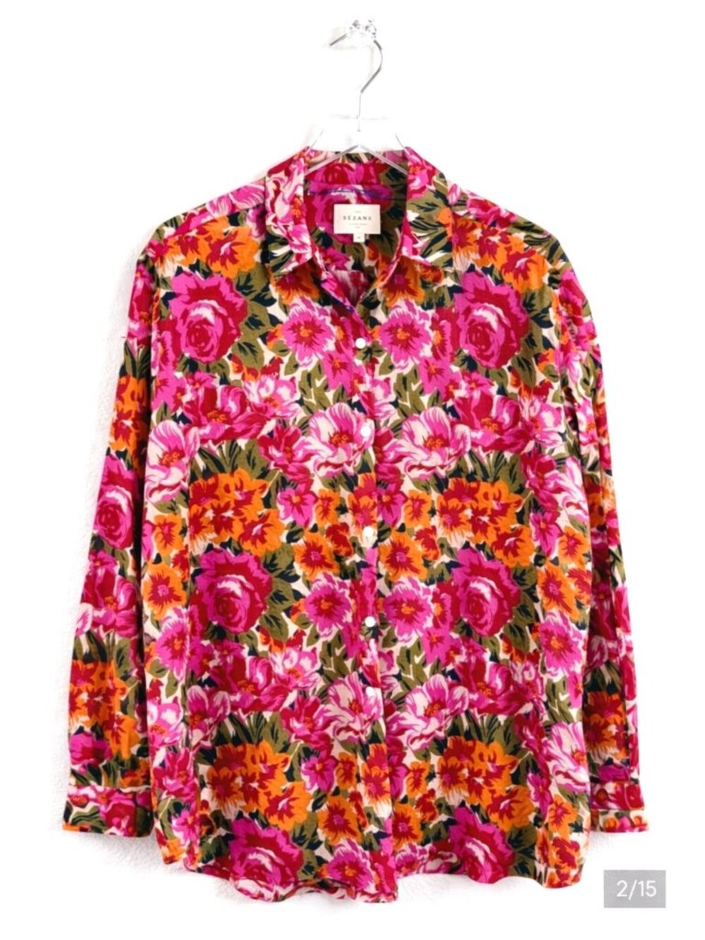 Sézane Max Floral Shirt Button Down Oversized Blouse Parisian Size 42 L - Picture 2 of 16
